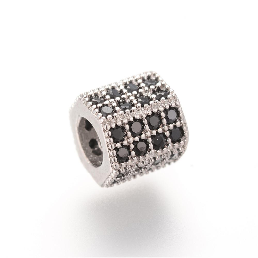 PandaHall Brass Micro Pave Cubic Zirconia Beads, Hexagon, Platinum, 7x8x7mm, Hole: 4mm Brass+Cubic Zirconia Hexagon