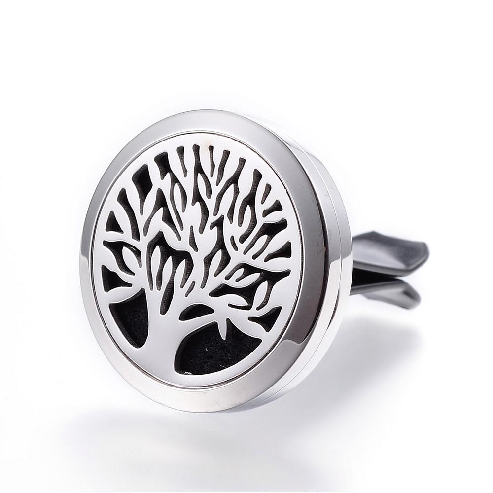 PandaHall 316 Stainless Steel Car Diffuser Locket Clips, with Perfume Pad and Magnetic Clasps, Flat Round with Tree, Black, 30x7mm Stainless...