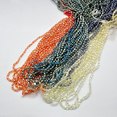 PandaHall Electroplate Glass Beads Strands, Full Rainbow Plated, Faceted, Oval, Mixed Color, 6x4mm, Hole: 1mm; about 72pcs/strand, 16" Oval...