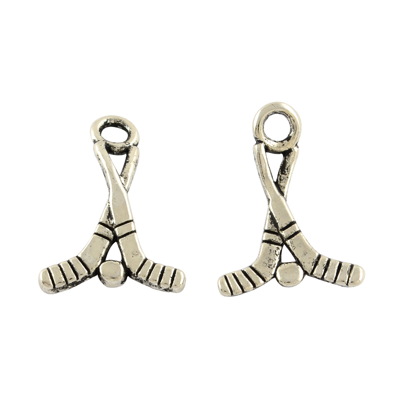 PandaHall Tibetan Style Alloy Pendants, Hockey Stick and Puck, Lead Free & Cadmium Free, Antique Silver, 22x16.5x2mm, Hole: 3mm Alloy Sports...
