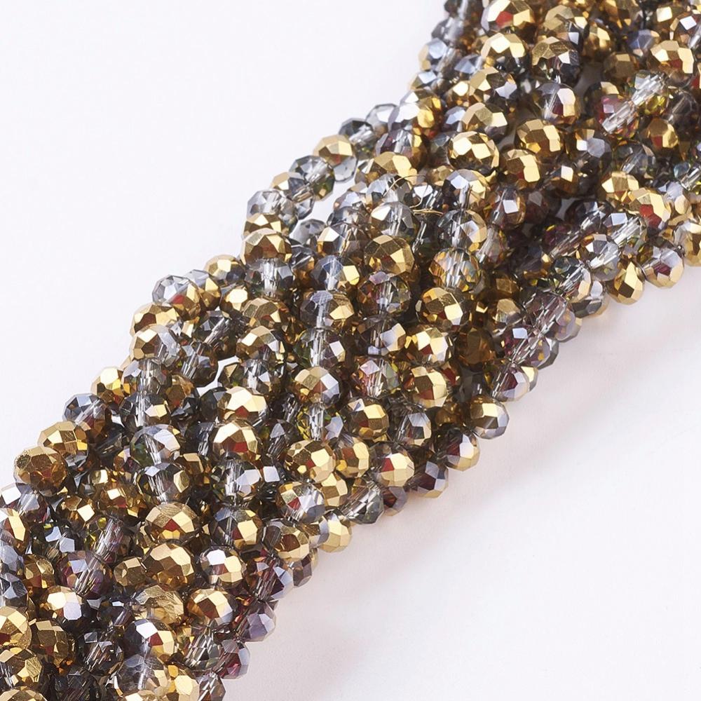 PandaHall Electroplate Glass Faceted Rondelle Beads Strands, Half Plated, Gold, 4x3mm, Hole: 1mm; about 140pcs/strand, 16.5" Glass Rondelle...