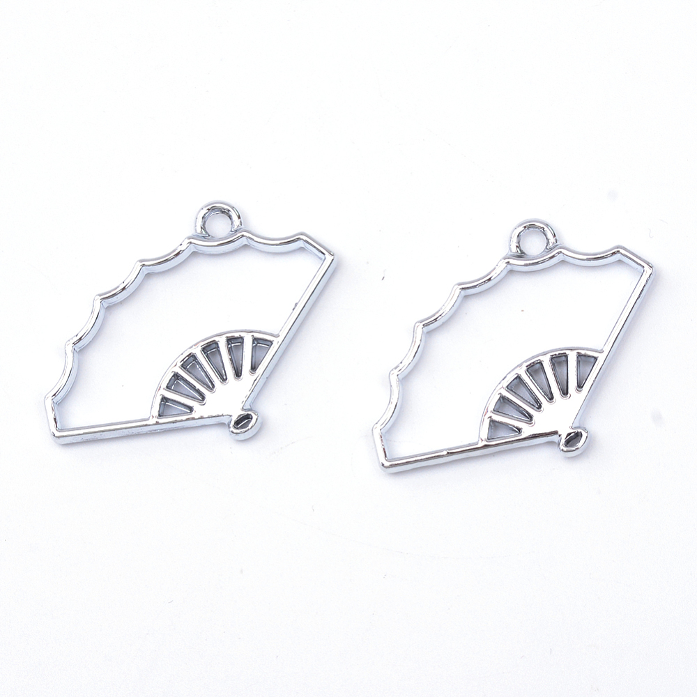 PandaHall Rack Plating Alloy Fan Open Back Bezel Pendants, For DIY Resin, Pressed Flower Jewelry, Hollow, Lead Free & Nickel Free, Silver...