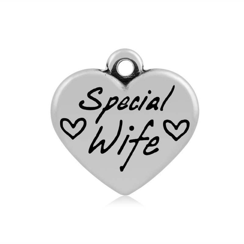 PandaHall Heart with Word Special Wife 316 Stainless Steel Pendants, Antique Silver, 16x16.5x4mm, Hole: 2mm Stainless Steel Heart
