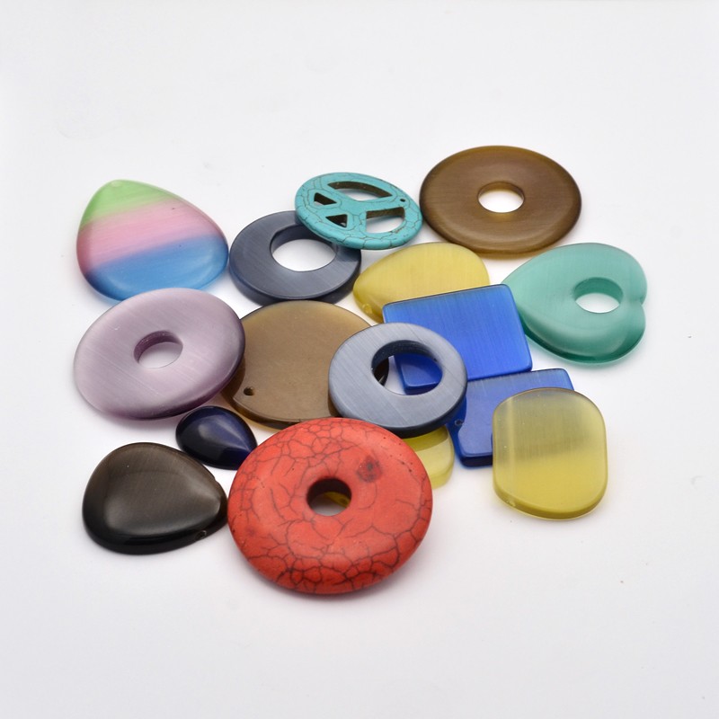 PandaHall Mixed Shape Cat Eye Findings, Mixed Color, 25~50x18~50x3~9.5mm Glass Others Multicolor