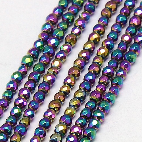 PandaHall Electroplate Non-magnetic Synthetic Hematite Beads Strands, Faceted, Round, Grade AAAA, Multi-color Plated, 2mm, Hole: 0.5mm;...