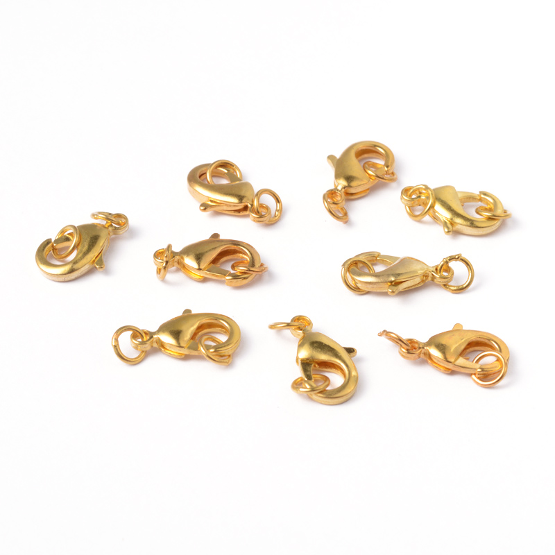 PandaHall Brass Lobster Claw Clasps, Lead Free & Nickel Free, Golden, about 9mm wide, 15mm long, hole: 4.8mm, jumpring: 5mm in diameter...