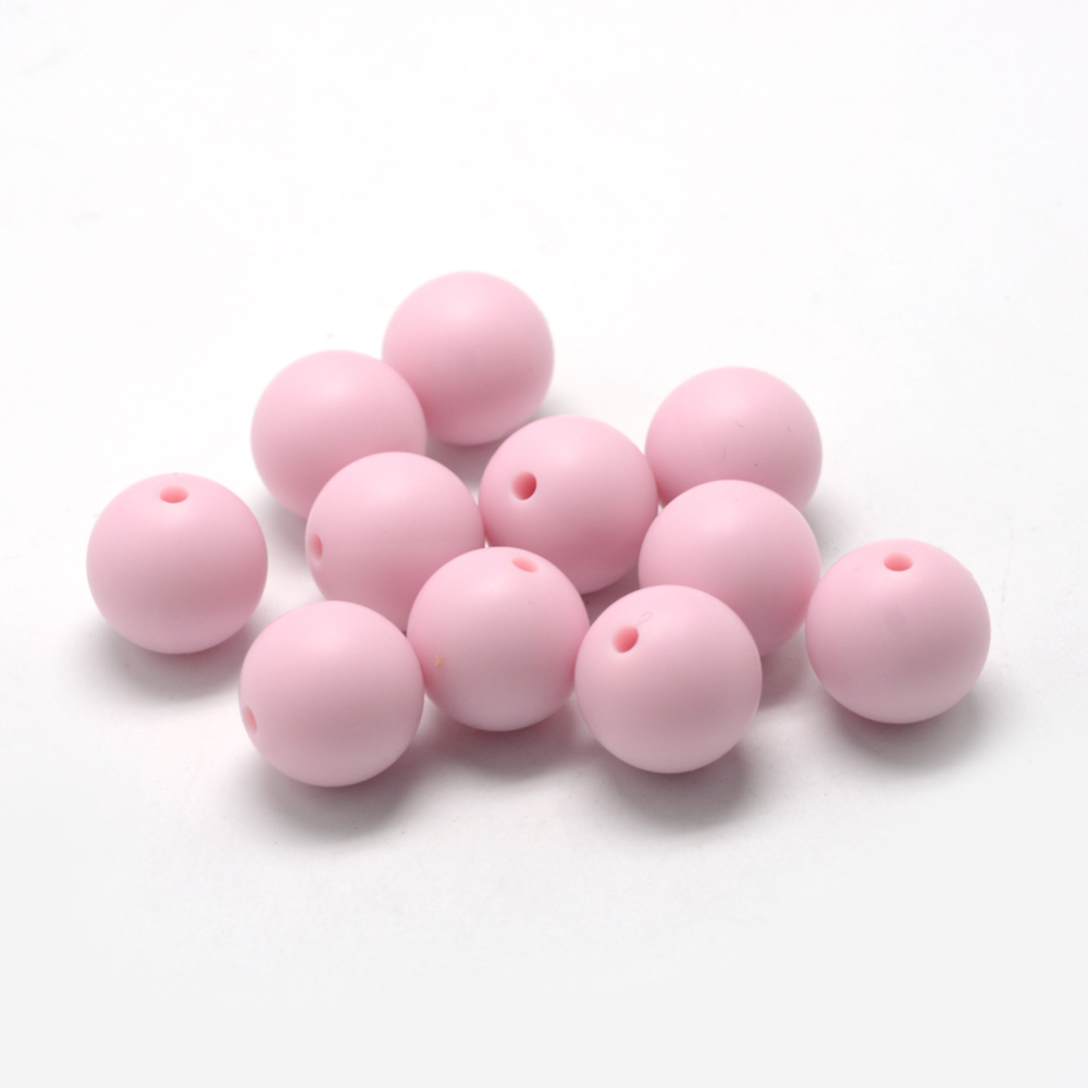 PandaHall Food Grade Environmental Silicone Beads, Chewing Beads For Teethers, DIY Nursing Necklaces Making, Round, Pink, 14~15mm, Hole: 2mm...