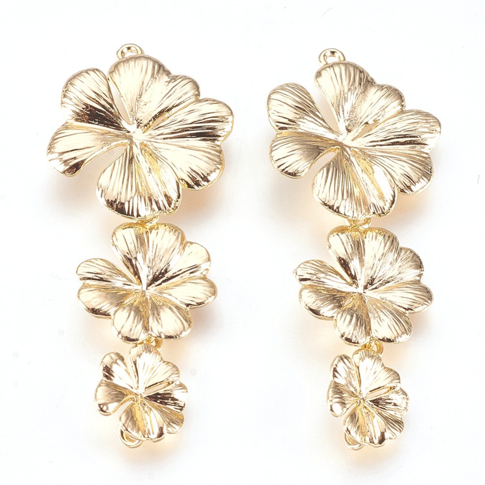 PandaHall Brass Pendants, Nickel Free, Flower, Real Gold Plated, 40.5x17x4mm, Hole: 1~1.2mm Brass Flower