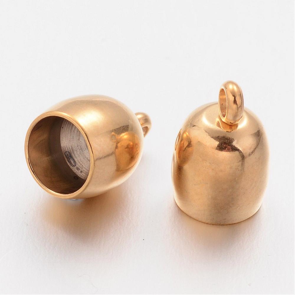 PandaHall 304 Stainless Steel Cord Ends, Oval, Golden, 11.5x8mm, Hole: 2mm; 6mm inner diameter Stainless Steel