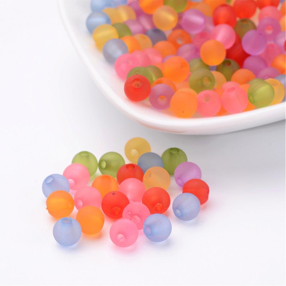 PandaHall Transparent Frosted Acrylic Beads, Round, Mixed Color, 6mm, Hole: 1.8mm Acrylic Round Multicolor