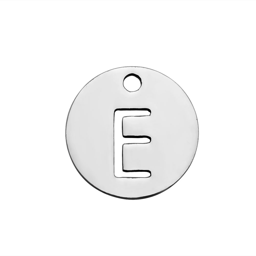 PandaHall 304 Stainless Steel Charms, Flat Round with Letter, Stainless Steel Color, Letter.E, 12x1mm, Hole: 1.5mm Stainless Steel Flat...