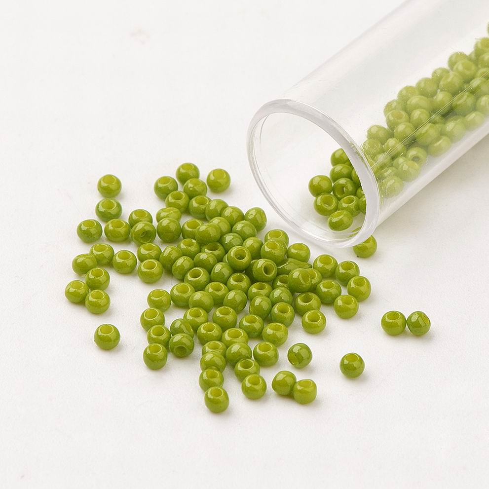 PandaHall FGB&reg Seed Beads, 12/0 Opaque Glass Seed Beads, Grade A, Round, YellowGreen, 2.3x1.5mm, Hole: 1mm; about 5300pcs/50g Glass Green