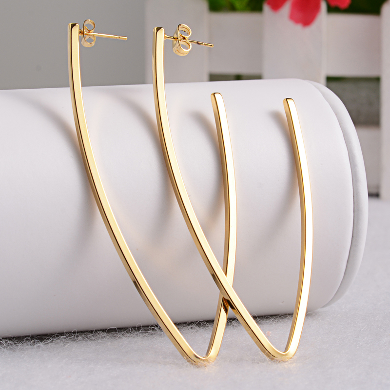 PandaHall Great 304 Stainless Steel Ear Studs, Golden, 77x2x32mm, Pin: 0.6mm Stainless Steel