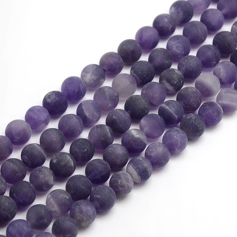 PandaHall Frosted Natural Amethyst Round Bead Strands, 6mm, Hole: 1mm; about 63~65cps/strand, 14.9~15.6" Amethyst Round