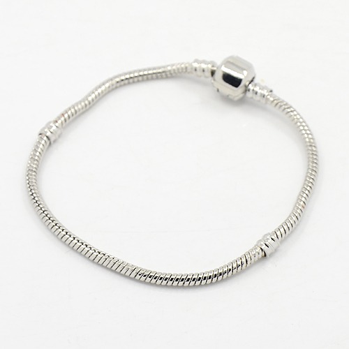 PandaHall Brass European Style Bracelets with Brass Clasp without Sign, Platinum Color, about 20cm long, 3mm thick, 2mm hole Brass