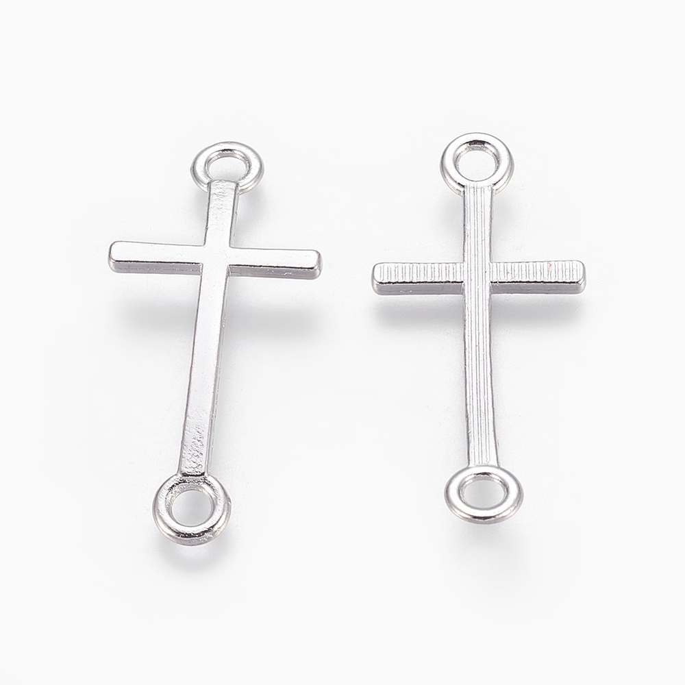 PandaHall Alloy Links, Cross, Platinum, 39x17x2mm, Hole: 3mm Alloy Cross
