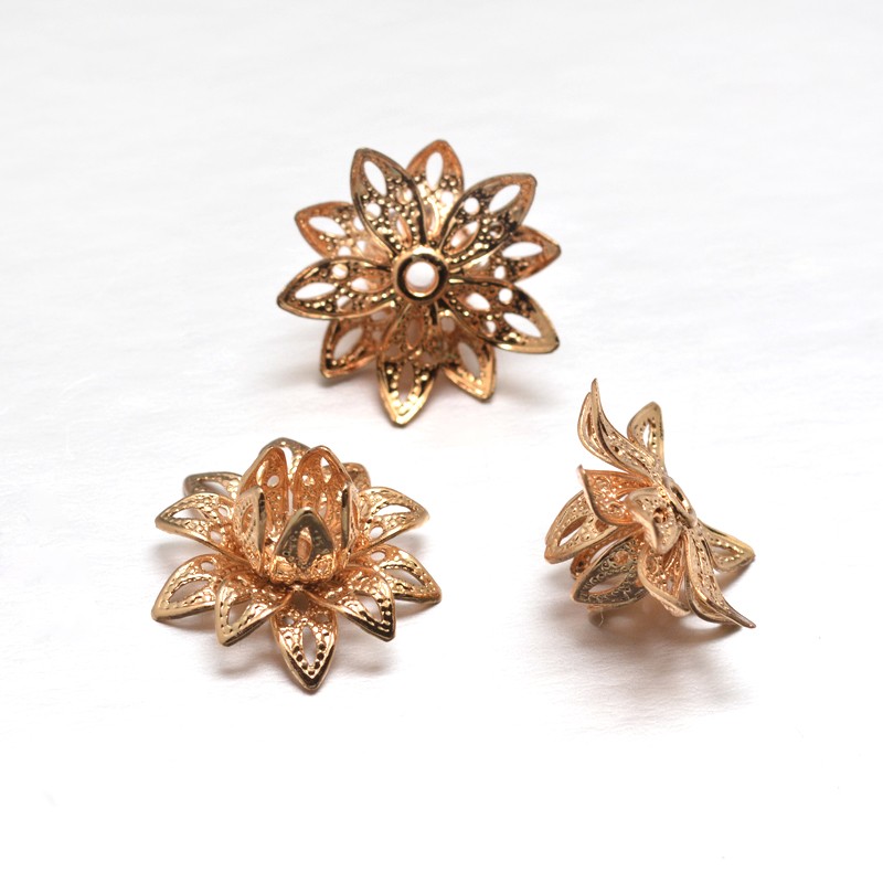 PandaHall Rack Plating Brass Hollow Flower Bead Caps, Lead Free & Cadmium Free, Light Gold, 16x8mm, Hole: 1.5mm Brass