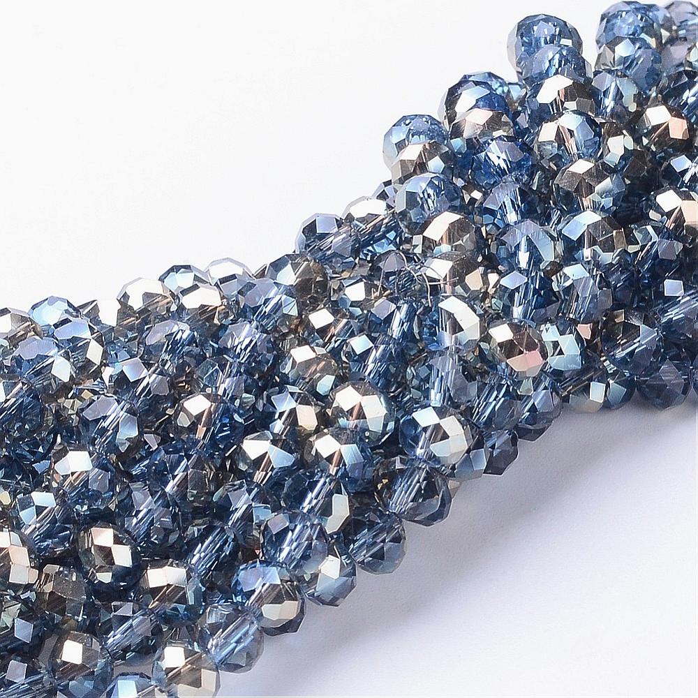 PandaHall Electroplate Glass Faceted Rondelle Beads Strands, Half Plated, LightBlue, 6x4mm, Hole: 1mm; about 100pcs/strand, 18.1" Glass...