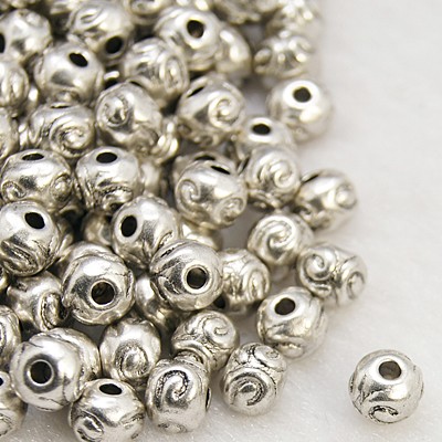 PandaHall Tibetan Silver Beads, Round, Lead Free & Cadmium Free, Antique Silver, 5.5x4.5mm, Hole: 1mm Alloy Round