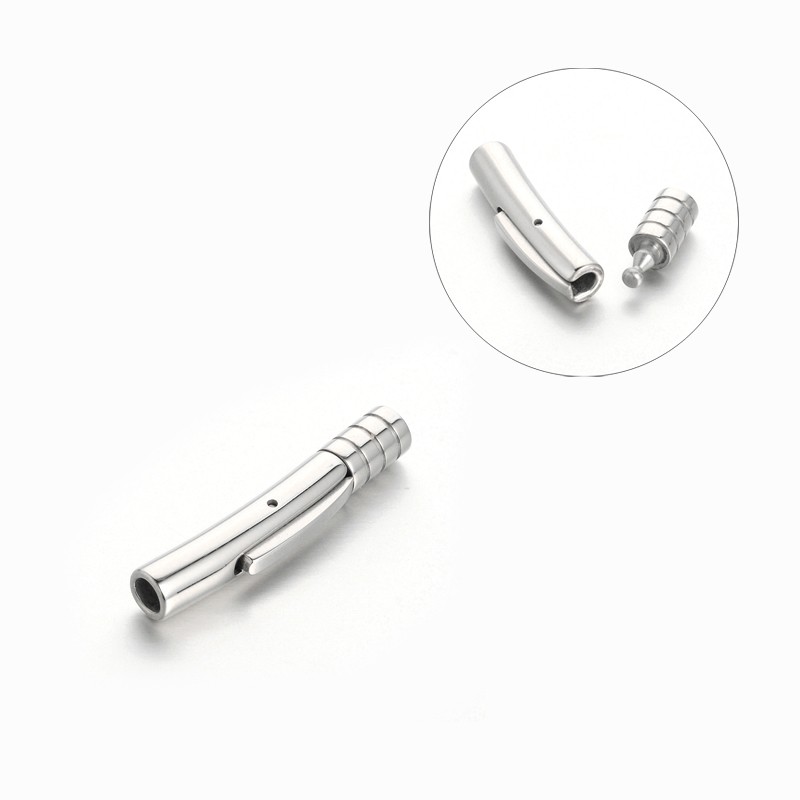 PandaHall Column 304 Stainless Steel Bayonet Clasps, Stainless Steel Color, 30x5mm, Hole: 3mm Stainless Steel