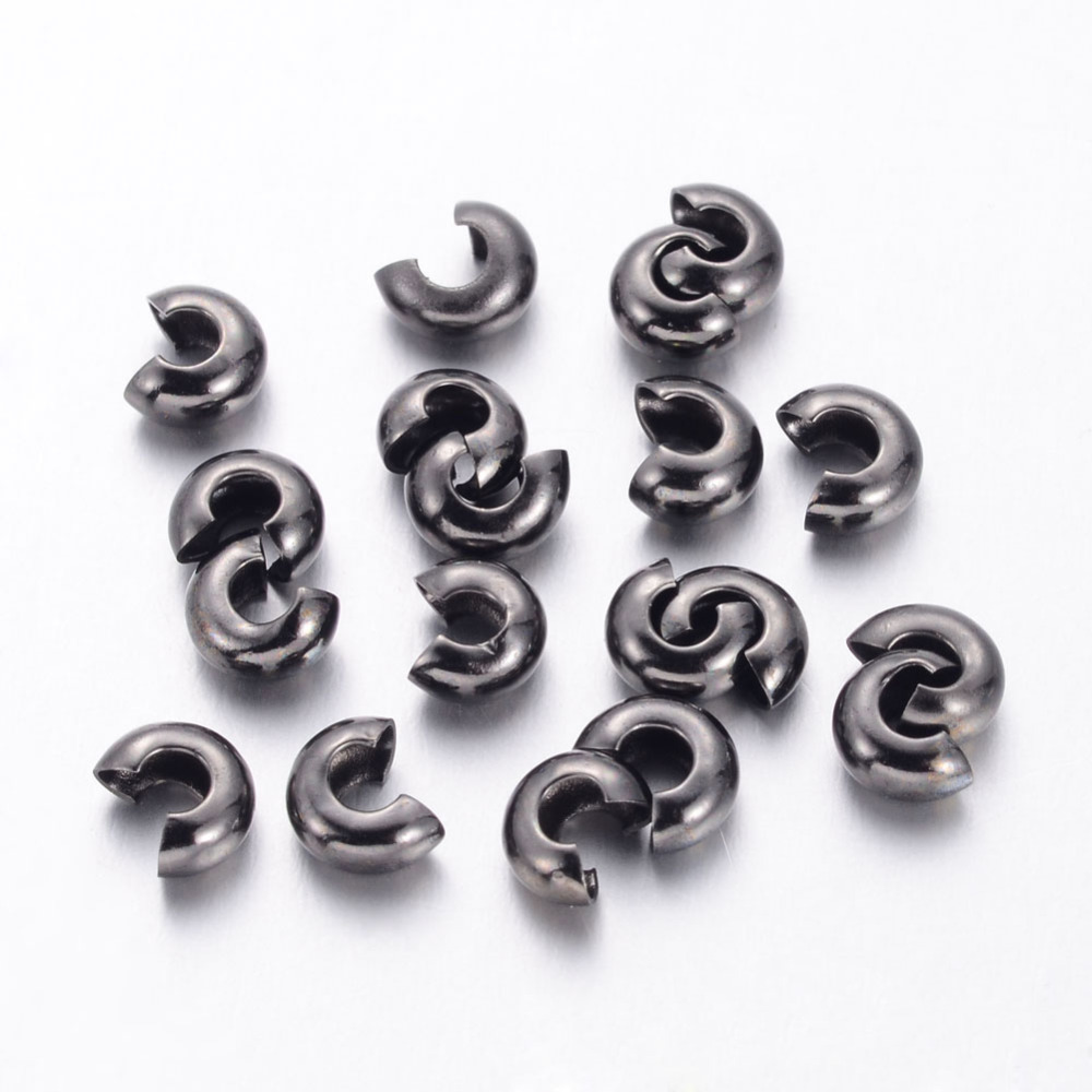 PandaHall Brass Crimp Beads Covers, Nickel Free, Gunmetal, Size: about 4mm wide, hole: 1.5~1.8mm Brass