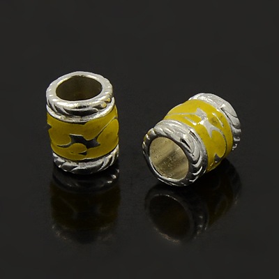 PandaHall Alloy European Beads, Enamel, Tube, Silver Color, about 7mm wide, 8.5mm long, hole: 5mm Alloy+Enamel Tube