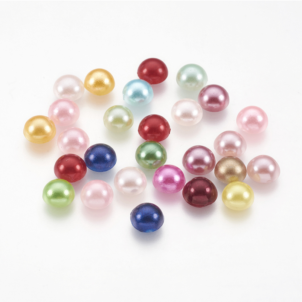 PandaHall ABS Plastic Imitation Pearl Cabochons, Half Round, Mixed Color, 6x3mm ABS Plastic Half Round Multicolor