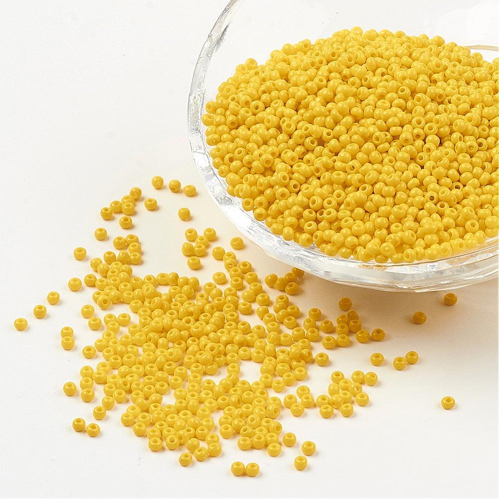 PandaHall FGB&reg Seed Beads, 12/0 Opaque Colours Round Glass Seed Beads, Grade A, Yellow, 2x1.5mm, Hole: 0.5mm; about 5000pcs/50g Glass...