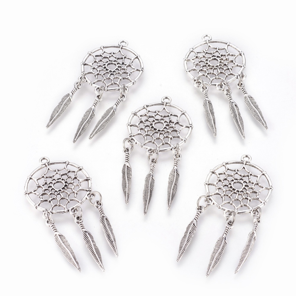 PandaHall Tibetan Style Alloy Pendants, Dream Catcher, Cadmium Free & Lead Free, Big Pendants, Antique Silver, 63x28x1.5mm, Hole: 2mm Alloy...