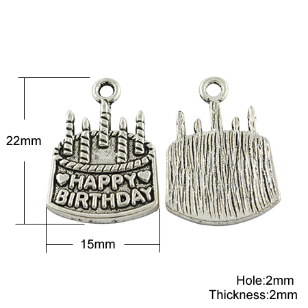 PandaHall Tibetan Style Pendants, Lead Free & Cadmium Free, Cake, Antique Silver, 22x15x2mm, Hole: 2mm Alloy Food