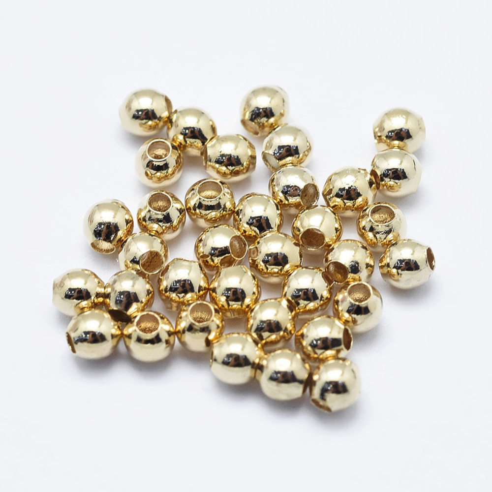 PandaHall Electroplated Brass Beads, Long-Lasting Plated, Nickel Free, Round, Real 18K Gold Plated, 3mm, Hole: 1mm Brass Round