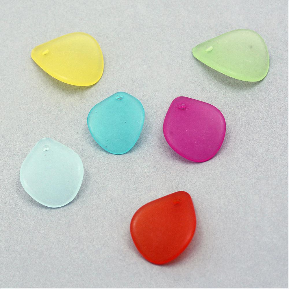 PandaHall Transprent Acrylic Pendants, Frosted, Leaf, Mixed Color, 16x12.5x3.5mm, Hole: 1.5mm; about 2000pcs/500g Acrylic Leaf Multicolor