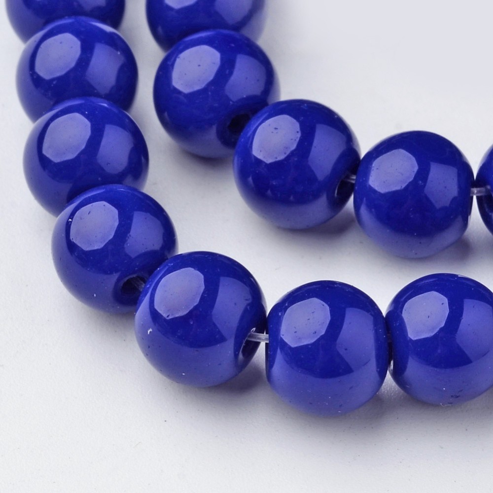 PandaHall Glass Beads Strands, Round, Dyed, DarkBlue, 8mm, Hole: 1mm; about 36pcs/strand, 10.4" Glass Round Blue