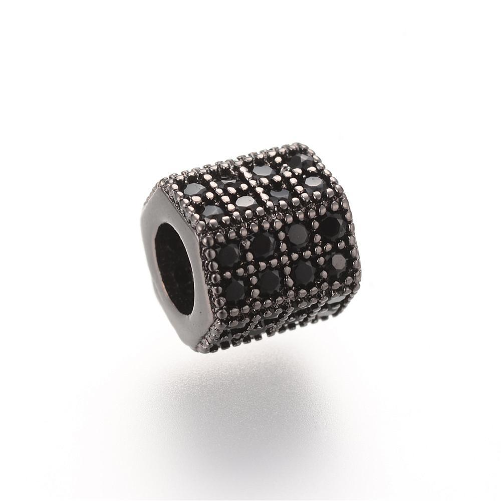 PandaHall Brass Micro Pave Cubic Zirconia Beads, Hexagon, Gunmetal, 7x8x7mm, Hole: 4mm Brass+Cubic Zirconia Hexagon