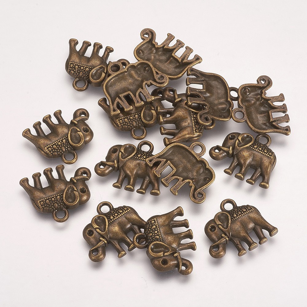 PandaHall Tibetan Style Charms Pendants, Lead Free & Nickel Free, Elephant, Antique Bronze, 15x17x3mm, Hole: 2mm Alloy Elephant