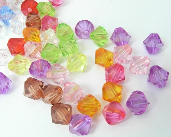 PandaHall Mixed Transparent Faceted Bicone Acrylic Beads, Dyed, about 14 mm in diameter, hole: 2.0mm Acrylic Bicone Multicolor