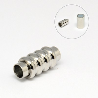 PandaHall 304 Stainless Steel Magnetic Clasps, Column, Stainless Steel Color, 19mm, Hole: 5mm Stainless Steel Column