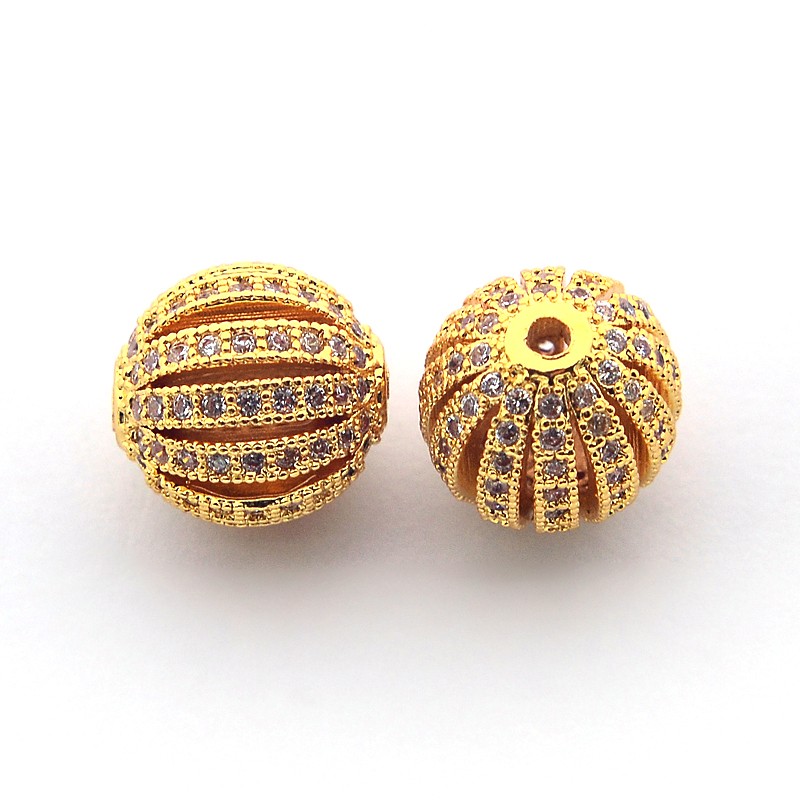 PandaHall Brass Micro Pave Cubic Zirconia Round Hollow Beads, Cadmium Free & Nickel Free & Lead Free, Golden, 10mm, Hole: 1mm Brass+Cubic...