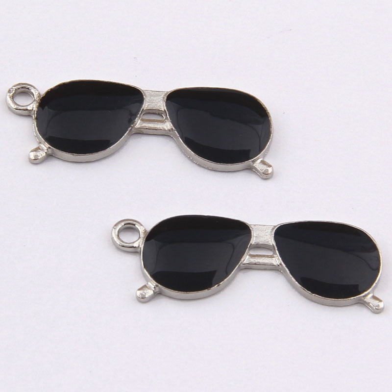 PandaHall Alloy Charms, with Enamel,  Sunglasses, Black, Silver, 11x32mm Alloy+Enamel Glasses Silver