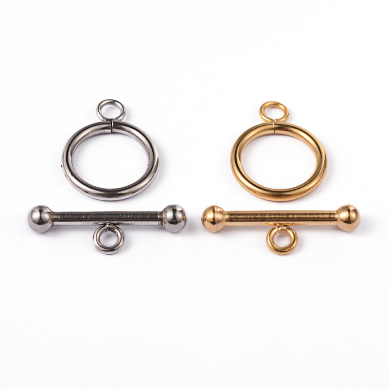 PandaHall 304 Stainless Steel Ring Toggle Clasps, Mixed Color, Ring: 21x16x2mm, Bar: 25x8x4mm, Hole: 3mm Stainless Steel Ring