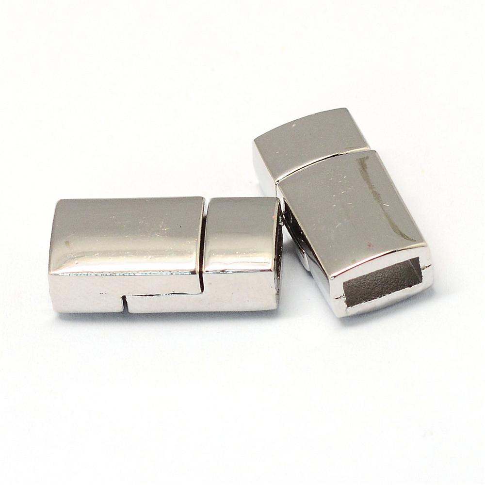 PandaHall Alloy Magnetic Clasps, Rectangle, Platinum, 17.5x8.5x6mm, Half Hole: 3x6mm Alloy Rectangle