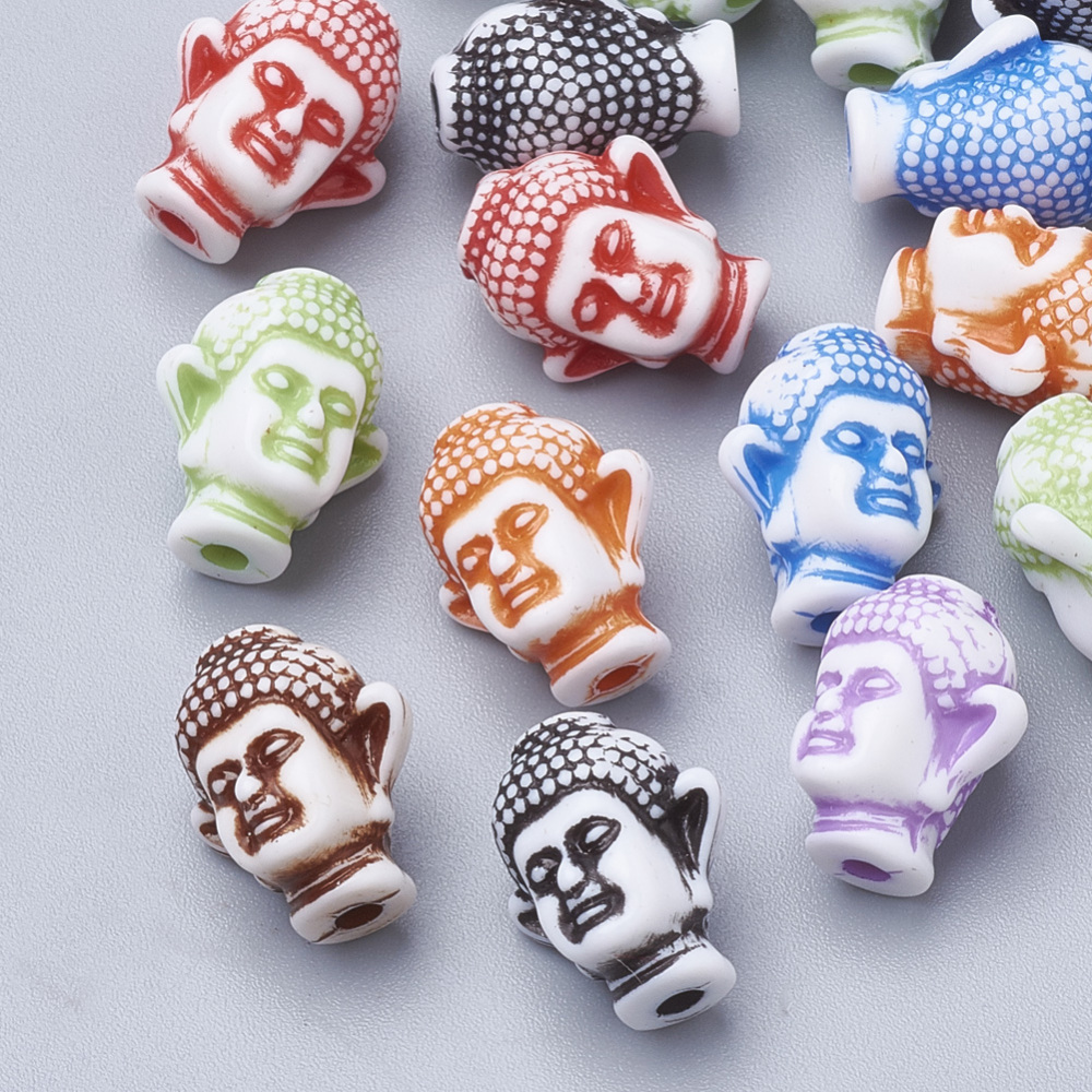 PandaHall Craft Style Acrylic Beads, Buddha, Mixed Color, 12.5x10x8mm, Hole: 1.8mm; about 1100pcs/500g Acrylic Others Multicolor