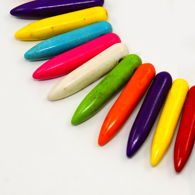 PandaHall Gemstone Pendant, Synthetic Turquoise Beads Strands, Dyed, Tusk Shape, Mixed Color, 26x5mm, Hole: 1mm; about 85pcs/strand, 16"...