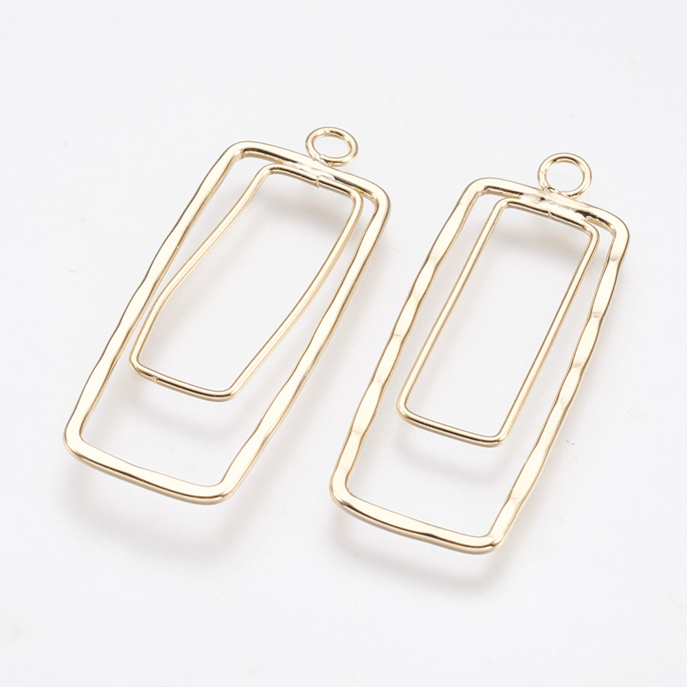 PandaHall Long-Lasting Plated Brass Pendants, Nickel Free, Rectangle, Real 18K Gold Plated, 38x14~14.5x1mm, Hole: 2mm Brass Rectangle
