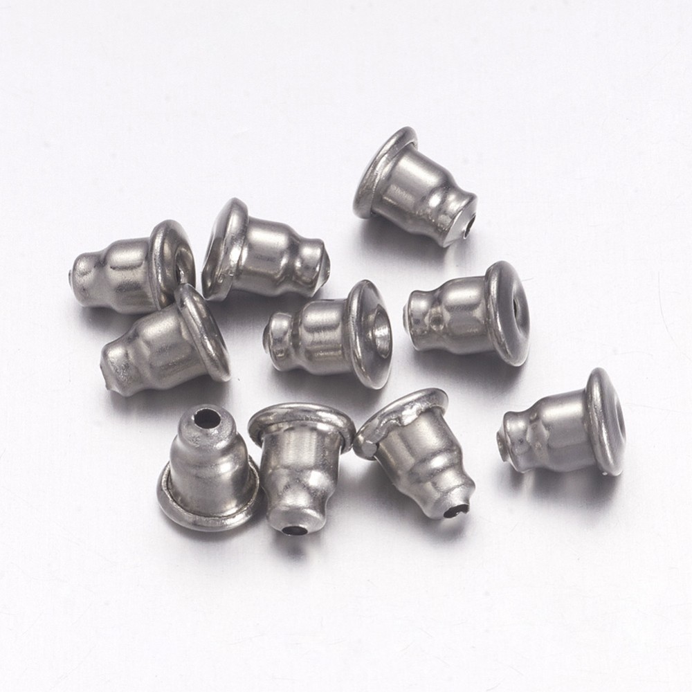 PandaHall Earrings Findings Original Color 304 Stainless Steel Ear Nuts, 6.5x5mm, Hole: 0.8~1mm Stainless Steel