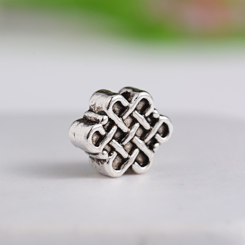 PandaHall Tibetan Style Chinese Knot Zinc Alloy Beads, Antique Silver, 11x8.5x4mm, Hole: 1.5mm Alloy Others