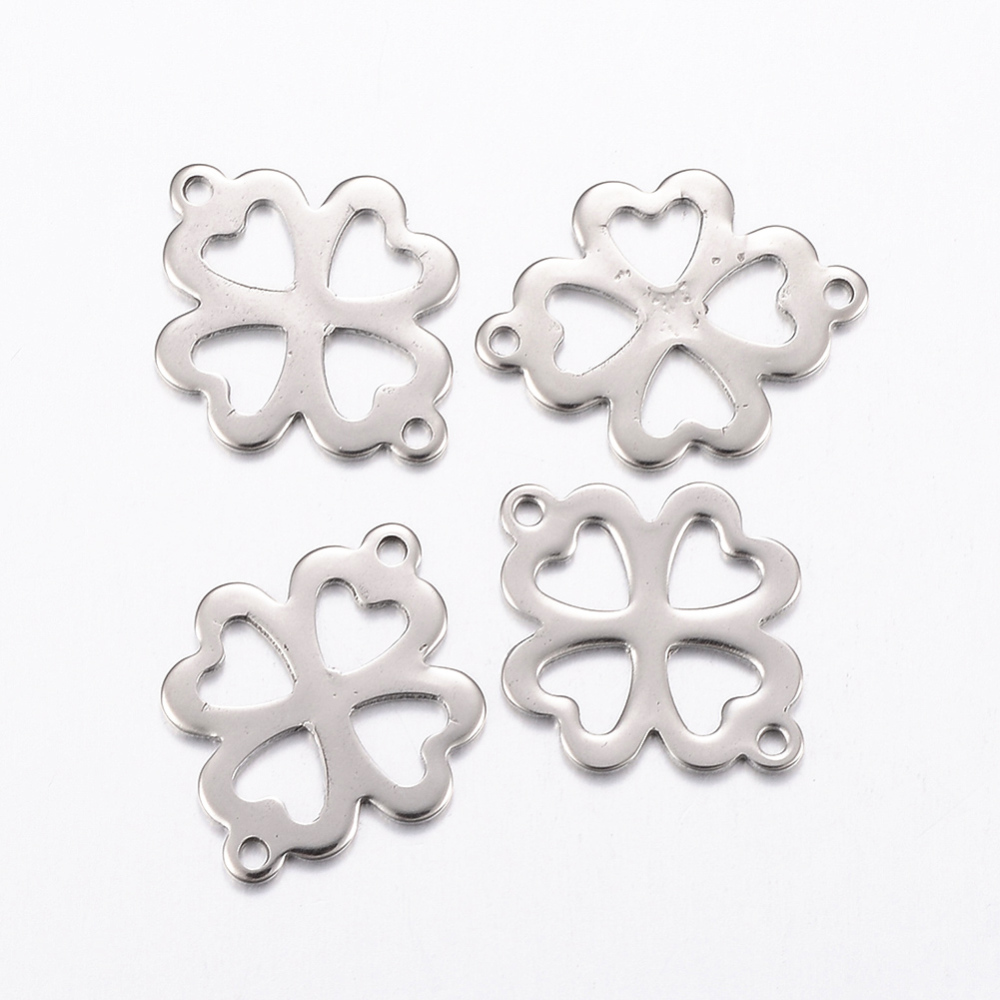 PandaHall 304 Stainless Steel Links, Hollow Clover, Stainless Steel Color, 21x16.5x1mm, Hole: 1.5mm Stainless Steel Clover