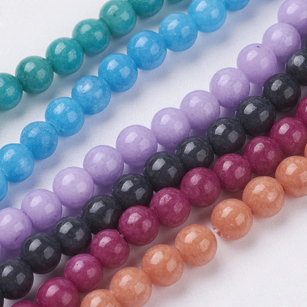 PandaHall Natural Mashan Jade Round Beads Strands, Dyed, Mixed Color, 4mm, Hole: 1mm; about 98pcs/strand, 15.7" Mashan Jade Round Multicolor