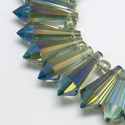 PandaHall Electroplate Glass Beads Strands, Half Rainbow Plated, Faceted, Drop, DarkOliveGreen, 21x8x8mm, Hole: 1mm Drop Green