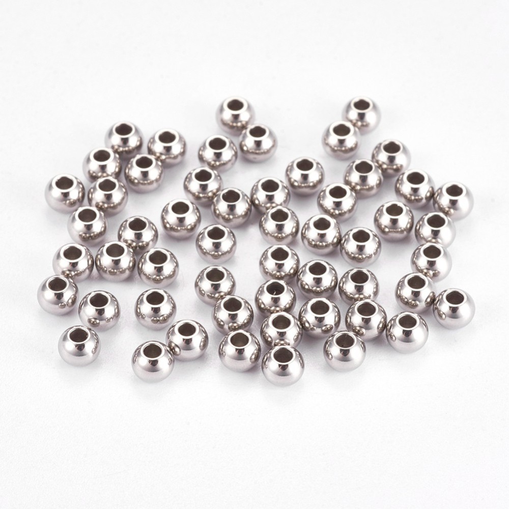 PandaHall 304 Stainless Steel Smooth Round Spacer Beads, Stainless Steel Color, 3x2mm, Hole: 1.2mm Stainless Steel Round